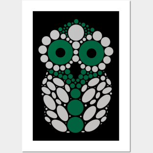 Silver and Green Owl Posters and Art